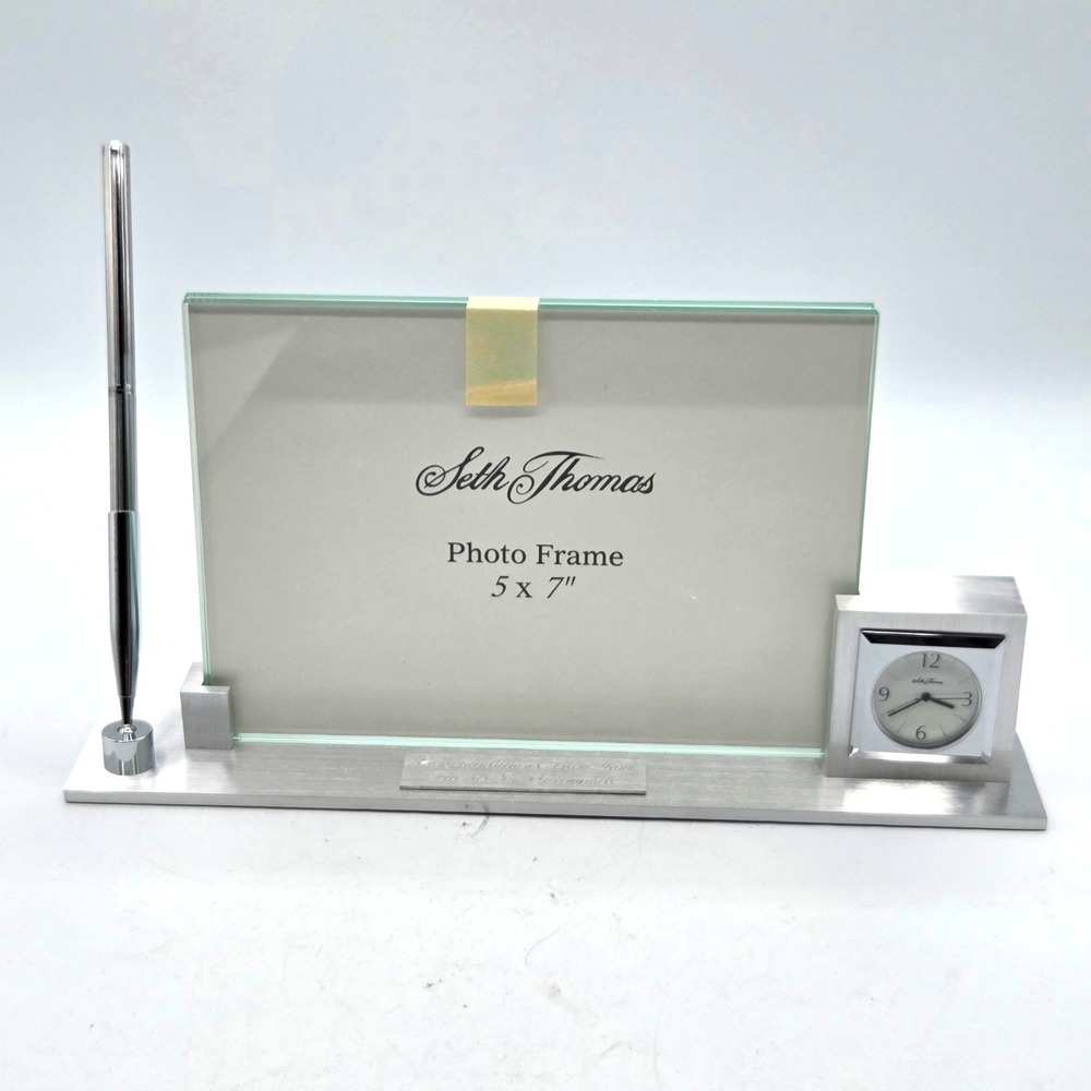 Seth Thomas Desk Set  5x7‎ Photo, Pen and Metier Quartz Clock  - New in Box